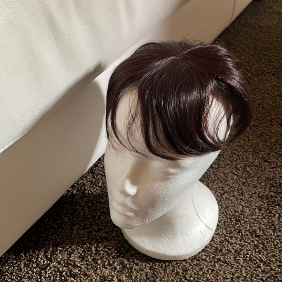 NWT 100% human hair dark brown remy burgundy hint 100% topper center parting - Picture 11 of 15